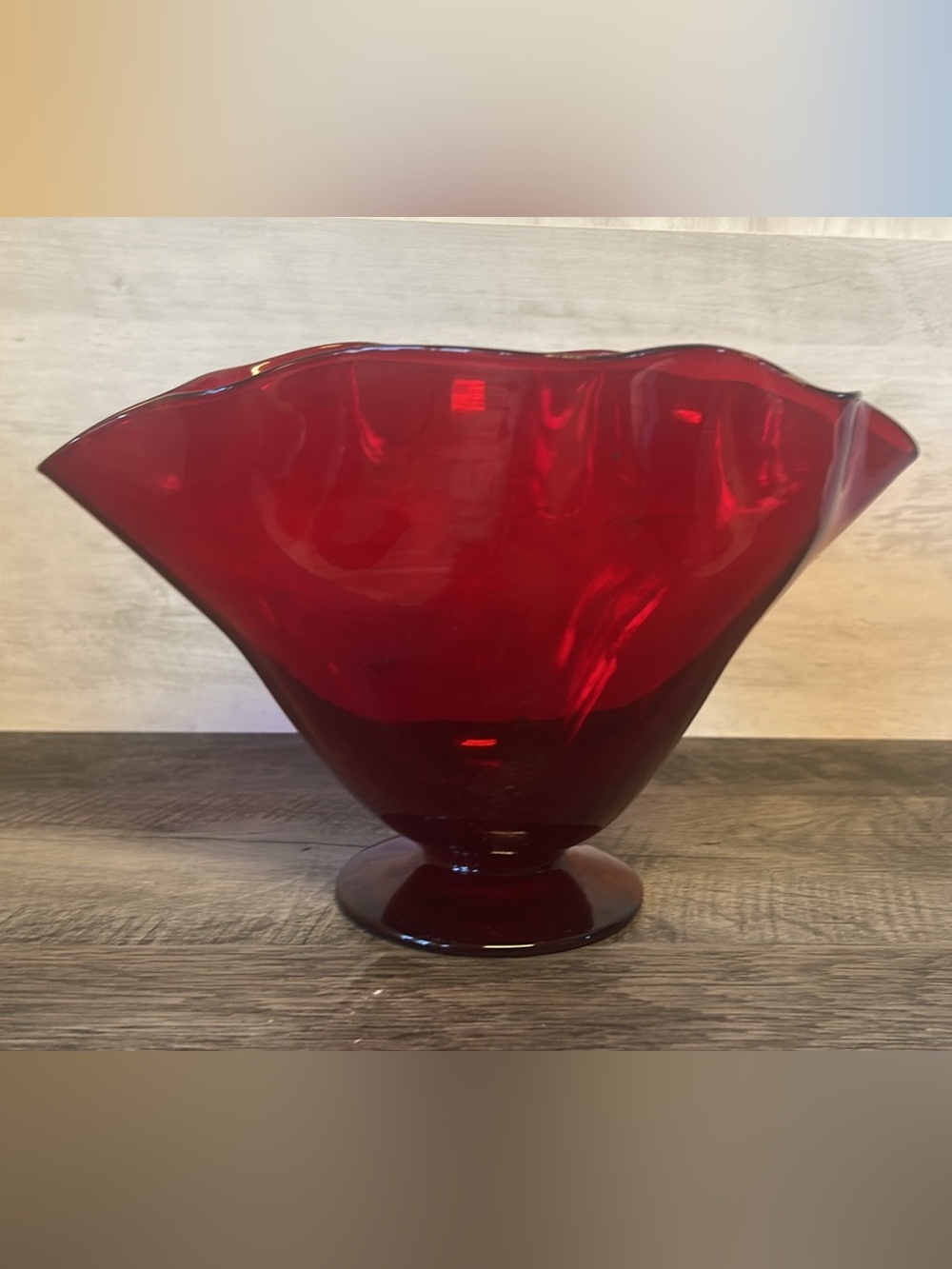 Red Glass Pedestal Bowl - Decorative Home Accent